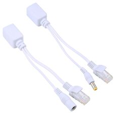Set di cavi splitter e iniettore POE RJ45 2 in 1 con jack CC maschio e femmina da 2,1 x 5,5 mm (bianco)