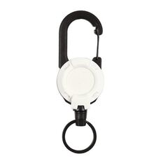 Bobina per badge retrattile in plastica con moschettone per zaino, colore: bianco - corda in fibra