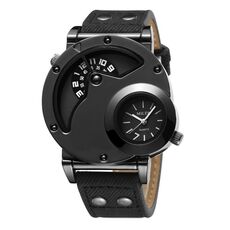 MILER Orologio da polso da uomo con cinturino in tela a doppio movimento con quadrante grande (nero)