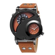 MILER Orologio da polso da uomo con cinturino in tela a doppio movimento con quadrante grande (arancione)