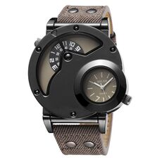 MILER Orologio da polso da uomo con cinturino in tela a doppio movimento con quadrante grande (grigio)