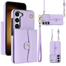 Custodia in pelle per Samsung Galaxy S23+ 5G RFID con slot per schede RFID con cordino lungo (viola)