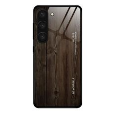 Per Samsung Galaxy S23 + 5G Custodia per telefono in vetro con venature del legno (nero)