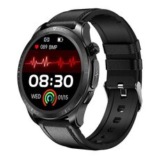 E420 Smart Watch con schermo a colori da 1,39 pollici, cinturino in pelle, supporto monitoraggio della frequenza cardiaca / monitoraggio della pressione sanguigna (nero)