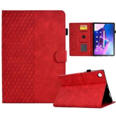 Per Lenovo Tab M10 Plus Gen 3 Custodia per tablet in pelle goffrata con rombo (rosso)