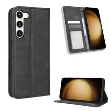 Per Samsung Galaxy S23+ 5G Custodia per telefono in pelle con fibbia magnetica retrò (nera)
