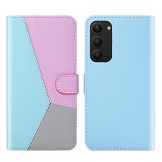 Per Samsung Galaxy S23+ 5G Custodia in pelle con cuciture tricolori (blu)