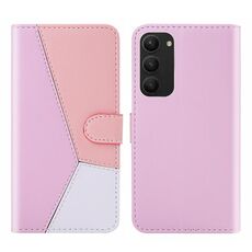 Per Samsung Galaxy S23+ 5G Custodia in pelle con cuciture tricolori (rosa)