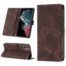 Custodia in pelle goffrata per Samsung Galaxy S22 Ultra 5G (marrone)