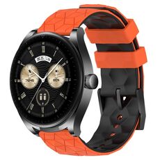 Per Huawei Watch Buds Cinturino per orologio in silicone bicolore da 22 mm con motivo a calcio (arancione + nero)