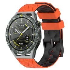 Per Huawei Watch GT 3 SE 22mm Cinturino in silicone bicolore con motivo a calcio (arancione + nero)
