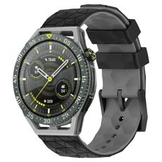 Per Huawei Watch GT 3 SE 22mm Cinturino in silicone bicolore con motivo a calcio (nero + grigio)