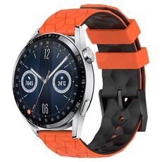 Per Huawei Watch GT3 46mm 22mm Cinturino in silicone bicolore con motivo a calcio (arancione + nero)