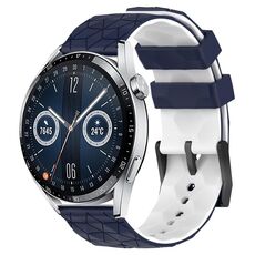 Per Huawei Watch GT3 46mm 22mm Cinturino in silicone bicolore con motivo a calcio (blu notte + bianco)