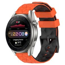 Per Huawei Watch 3 Pro Nuovo cinturino in silicone bicolore da 22 mm con motivo a calcio (arancione + nero)