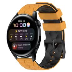 Per Huawei Watch 3 22mm Cinturino in silicone bicolore con motivo a calcio (giallo + nero)
