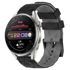 Per Huawei Watch 3 Pro 22mm Cinturino in silicone bicolore con motivo a calcio (nero + grigio)