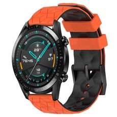 Per Huawei GT2 46mm 22mm Cinturino in silicone bicolore con motivo a calcio (arancione + nero)