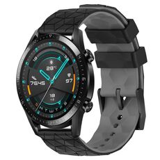 Per Huawei GT2 46mm 22mm Cinturino in silicone bicolore con motivo a calcio (nero + grigio)