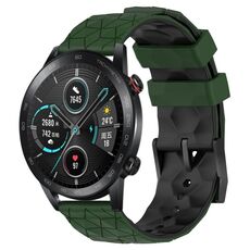 Per Honor Magic Watch 2 46mm 22mm Cinturino in silicone bicolore con motivo a calcio (verde militare + nero)