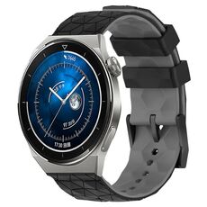 Per Huawei Watch GT3 Pro 43mm 20mm Cinturino in silicone bicolore con motivo a calcio (nero + grigio)