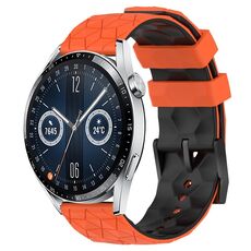 Per Huawei Watch GT3 42mm 20mm Cinturino in silicone bicolore con motivo a calcio (arancione + nero)