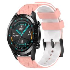 Per Huawei Watch GT2 42mm 20mm Cinturino in silicone bicolore con motivo a calcio (rosa + bianco)
