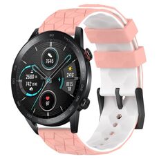 Per Honor MagicWatch2 42mm 20mm Cinturino per orologio in silicone bicolore con motivo a calcio (rosa + bianco)