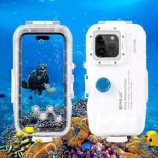 PULUZ Custodia Subacquea Impermeabile 40m/130ft per iPhone 14 Plus / 14 Pro Max / 13 Pro Max / 12 Pro Max / 11 Pro Max, con Valvola Unidirezionale Foto Video Take Cover Custodia Subacquea (Bianco)