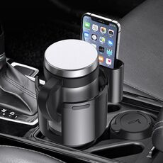 Scatola di immagazzinaggio multiuso per portabicchieri per console centrale per auto 2 in 1 (nero)