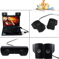 Mini altoparlante stereo USB con clip Soundbar per notebook, laptop, PC, desktop, tablet (nero)