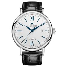 NORTH EDGE AMOY Orologio da uomo d'affari multifunzionale Orologio meccanico in pelle impermeabile (ago blu)