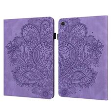 Custodia per tablet in pelle con motivo pavone in rilievo per Samsung Galaxy Tab S5e (viola)