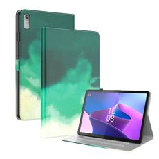 Per Lenovo Tab P11 Gen 2 11.5 Custodia per tablet in pelle con motivo ad acquerello (verde ciano)