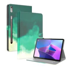 Per Lenovo Tab P11 Pro Gen 2 11.2 Custodia per tablet in pelle con motivo ad acquerello (verde ciano)