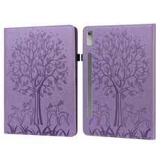 Custodia per tablet in pelle goffrata con motivo ad albero e cervo per Lenovo Tab P11 Pro Gen 2 (viola)