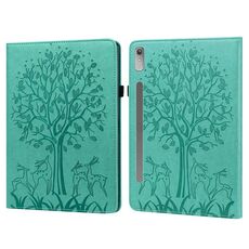 Custodia per tablet in pelle goffrata con motivo ad albero e cervo per Lenovo Tab P11 Pro Gen 2 (verde)