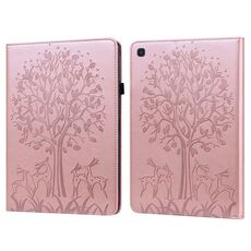 Custodia per tablet in pelle goffrata con motivo ad albero e cervo per Samsung Galaxy Tab S5e (rosa)