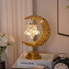 Lampada da tavolo per camera da letto con atmosfera a forma di luna in ferro battuto a LED (stella di luna con gancio)