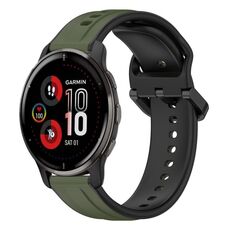 Per Garmin Venu 2 Plus 20mm Convex Loop Cinturino in silicone bicolore (verde scuro + nero)