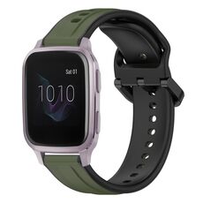Per Garmin Venu SQ 20mm Convex Loop Cinturino in silicone bicolore (verde scuro + nero)