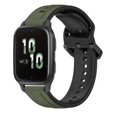 Per Garmin Forerunner Sq2 20mm Convex Loop Cinturino in silicone bicolore (verde scuro + nero)