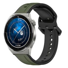 Per Huawei Watch GT3 Pro 43mm 20mm Convex Loop Cinturino in silicone bicolore (verde scuro + nero)