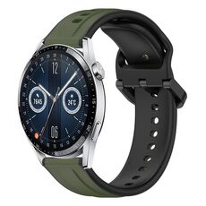 Per Huawei Watch GT3 42mm 20mm Convex Loop Cinturino in silicone bicolore (verde scuro + nero)