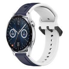 Per Huawei Watch GT3 42mm 20mm Convex Loop Cinturino in silicone bicolore (blu notte + bianco)