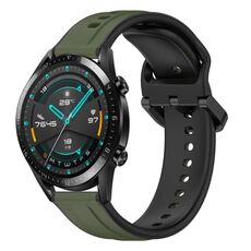 Per Huawei Watch GT2 42mm 20mm Convex Loop Cinturino in silicone bicolore (verde scuro + nero)