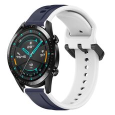 Per Huawei Watch GT2 42mm 20mm Convex Loop Cinturino in silicone bicolore (blu notte + bianco)