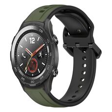 Per Huawei Watch 2 Cinturino in silicone bicolore con anello convesso da 20 mm (verde scuro + nero)