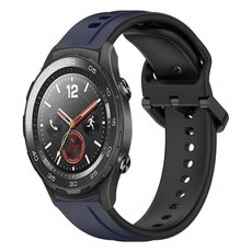 Per Huawei Watch 2 Cinturino in silicone bicolore con anello convesso da 20 mm (blu notte + nero)