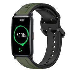 For Honor Watch ES 20mm Convex Loop Cinturino in silicone bicolore (verde scuro + nero)